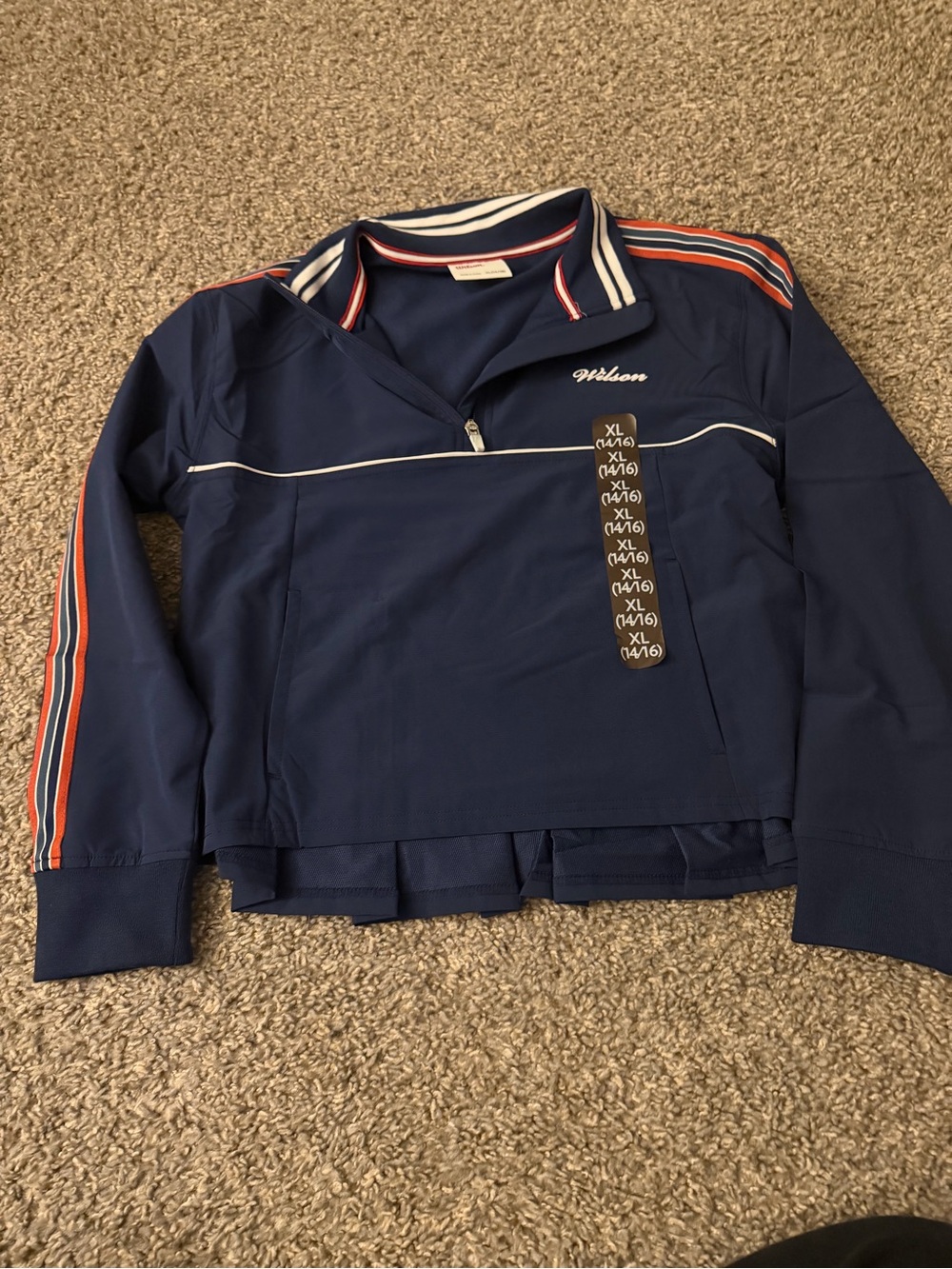 Wilson Navy Quarter-Zip Pullover with Red & White Stripe Details